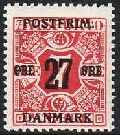 FRIMÆRKER DANMARK | 1918 - AFA 87 - 27 øre/7 øre rød provisorium - Postfrisk